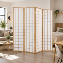 4 Panel Room Divider Screen 174x179cm Natural Foldable Space Partition Privacy