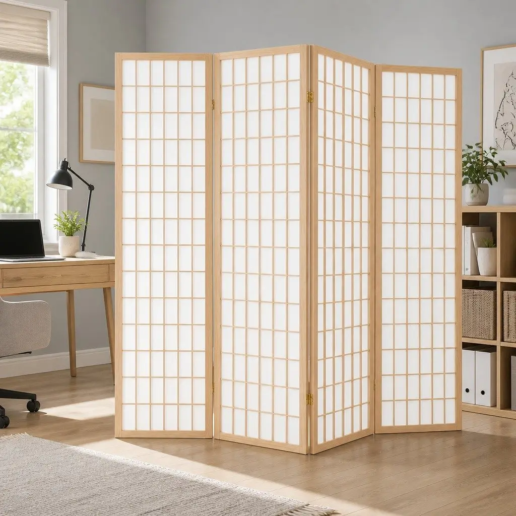 6 Panel Room Divider Screen Folding Partition Privacy Wall Solid Pine Wood Natural 261x179cm