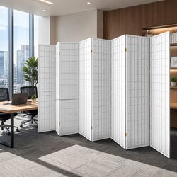 8 Panel Room Divider Screen Folding Privacy Partition 348x179cm White Pine