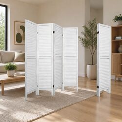 4 Panel Room Divider Screen 163x170cm Foldable Louver White Folding