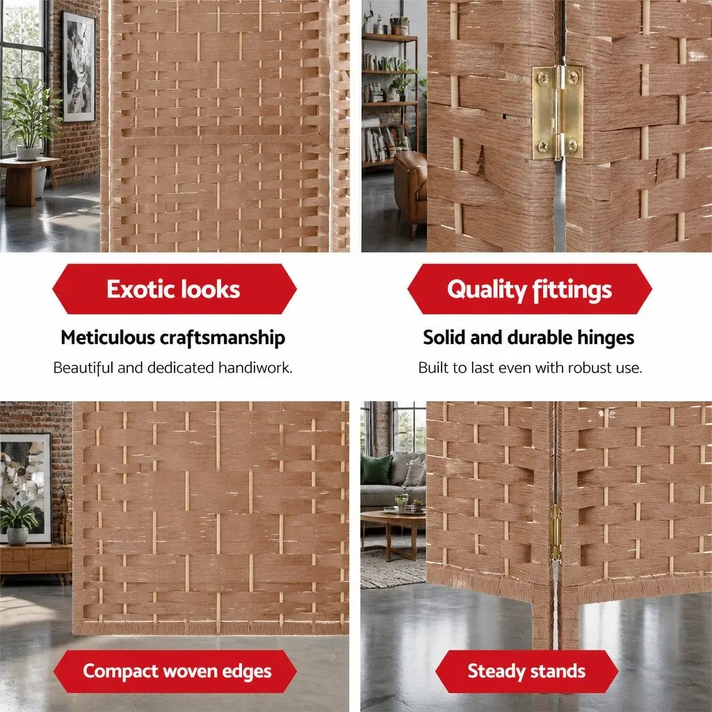4 Panel Room Divider Screen Woven Natural 163x170cm Foldable Folding Privacy