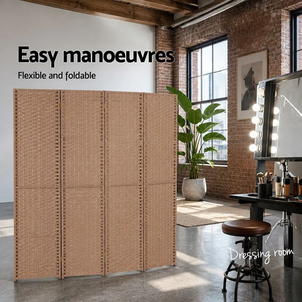 4 Panel Room Divider Screen Woven Natural 163x170cm Foldable Folding Privacy