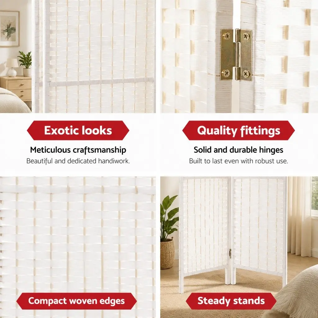 4 Panel Room Divider Screen 163x170cm Foldable Partition White Woven Paper