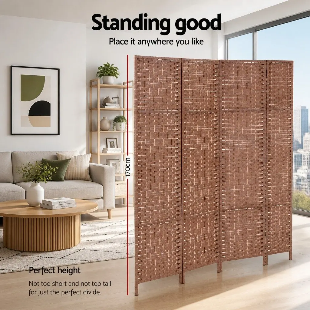 8 Panel Room Divider Folding Partition Natural Wood Woven Paper Brown 326cm x 170cm