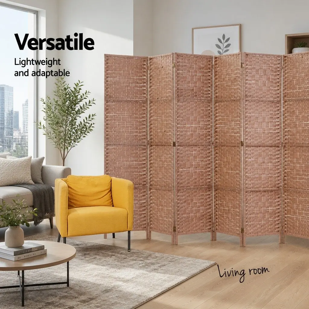 8 Panel Room Divider Folding Partition Natural Wood Woven Paper Brown 326cm x 170cm