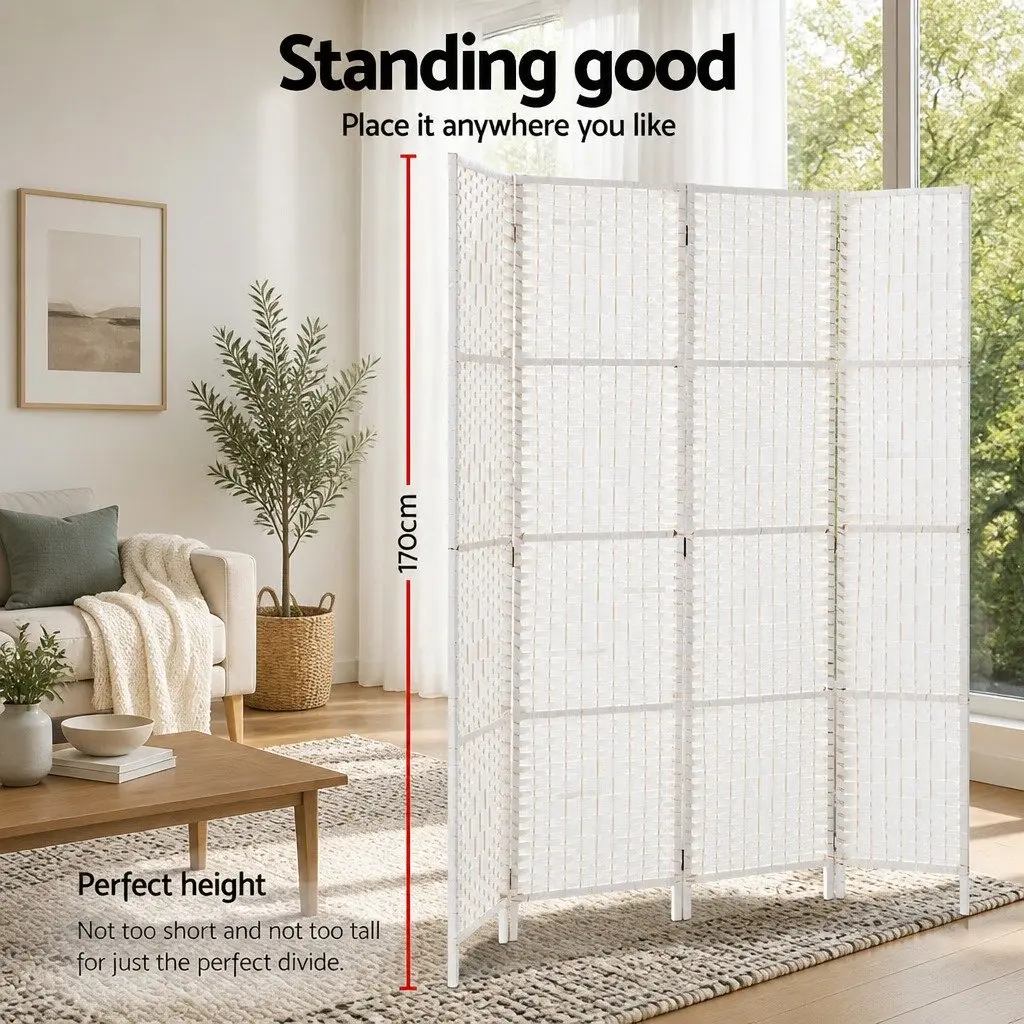 8 Panel Room Divider Screen 326x170cm Folding Partition White Hand-Woven