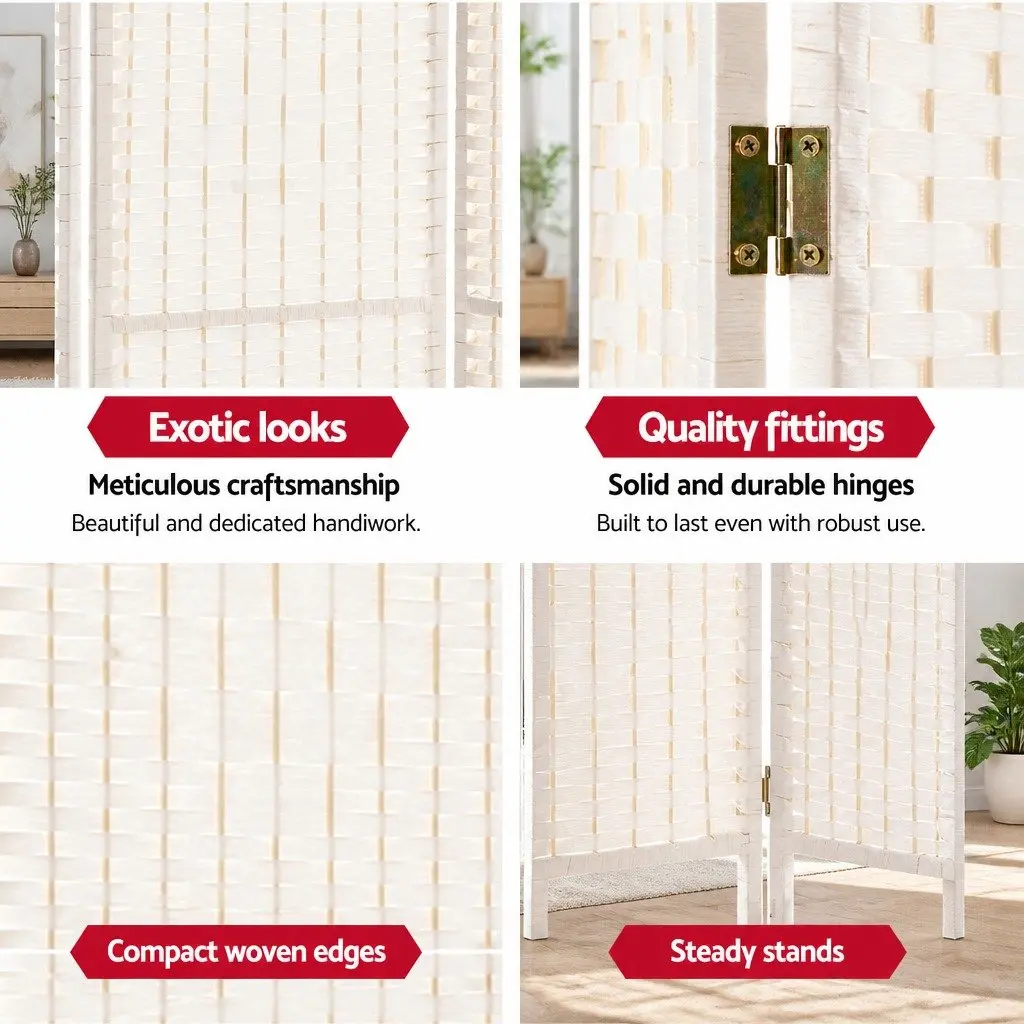 8 Panel Room Divider Screen 326x170cm Folding Partition White Hand-Woven