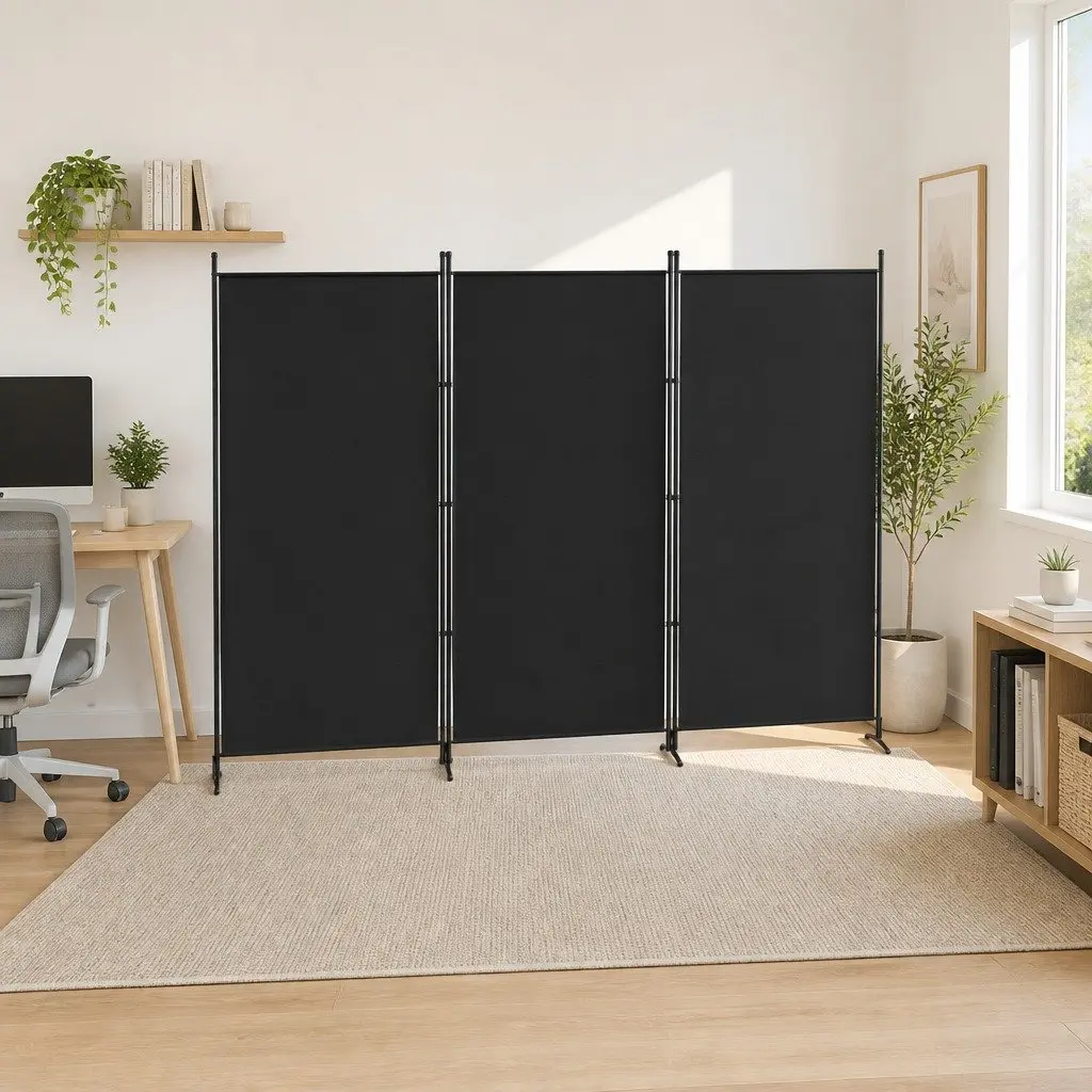 3 Panel Room Divider Screen Fabric 260x180cm Black Foldable Portable Privacy Partition