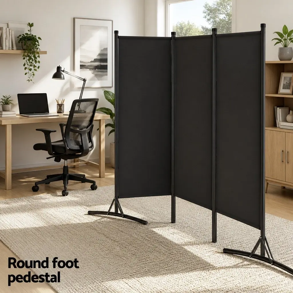 3 Panel Room Divider Screen Fabric 260x180cm Black Foldable Portable Privacy Partition