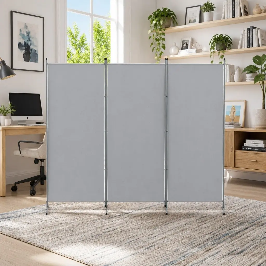 3 Panel Room Divider Fabric Grey 260x180cm Folding Partition Privacy