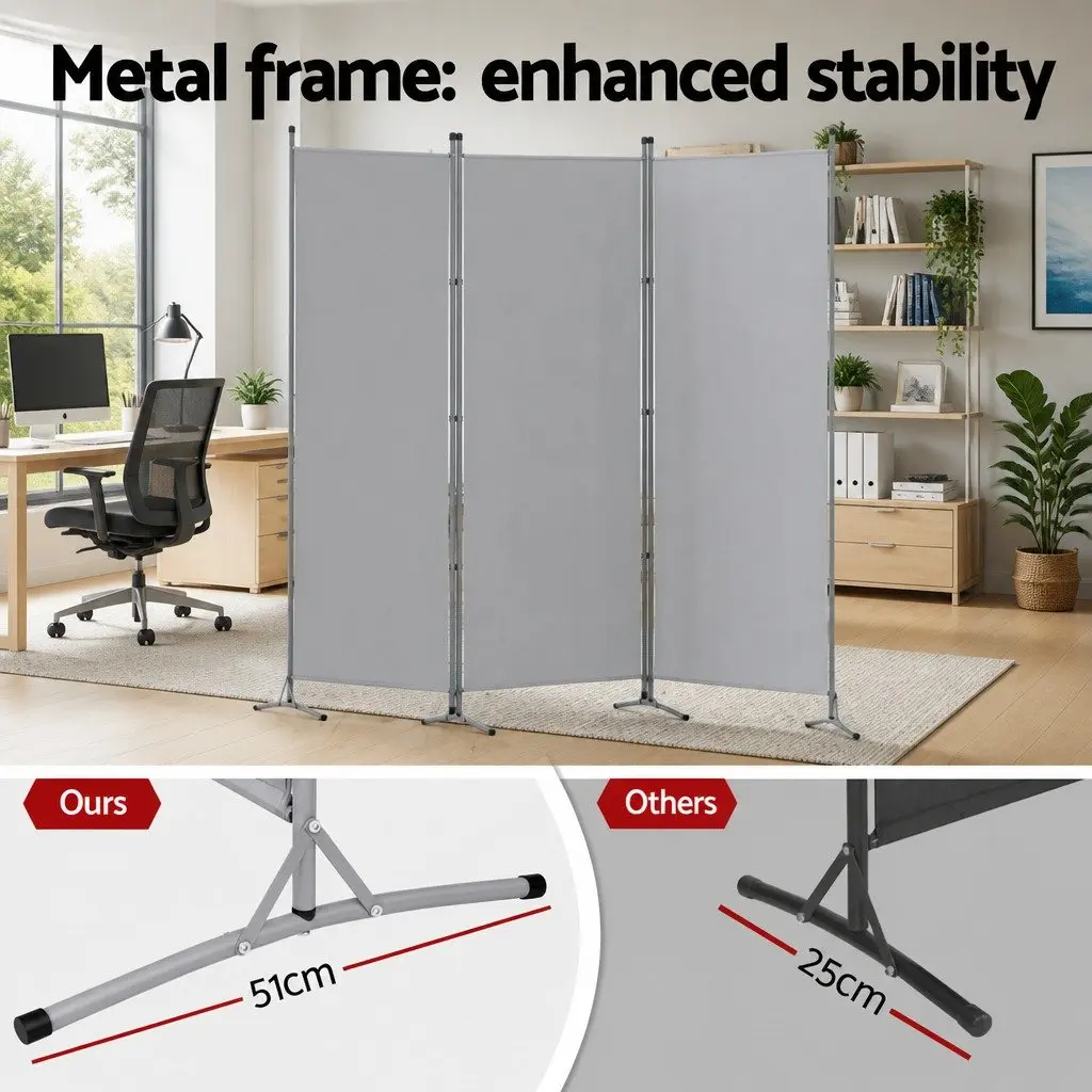 3 Panel Room Divider Fabric Grey 260x180cm Folding Partition Privacy