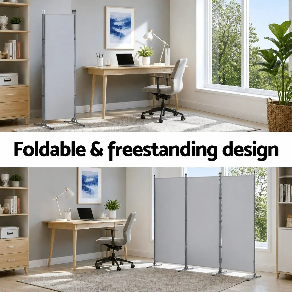 3 Panel Room Divider Fabric Grey 260x180cm Folding Partition Privacy