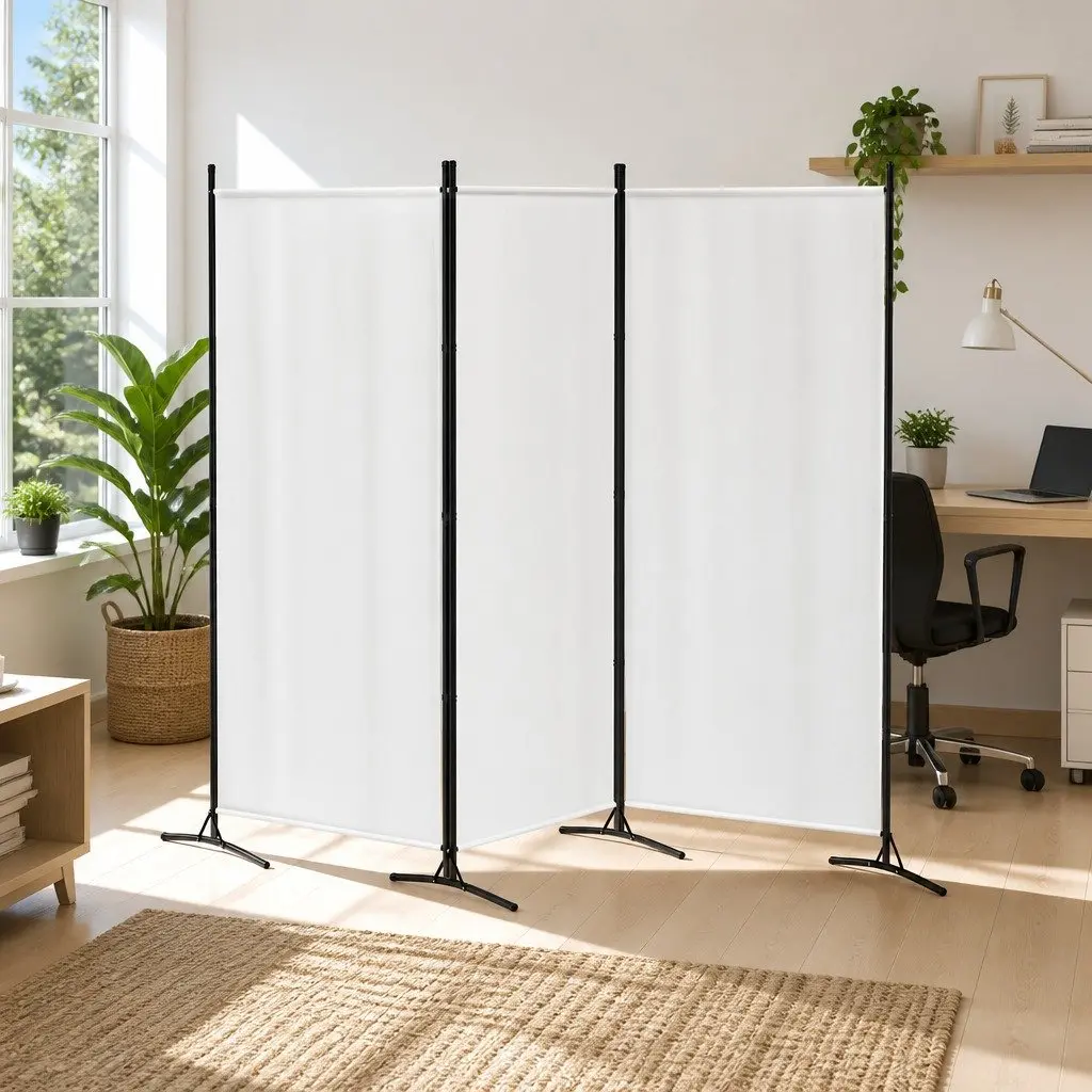 3 Panel Room Divider Fabric 260x180cm White