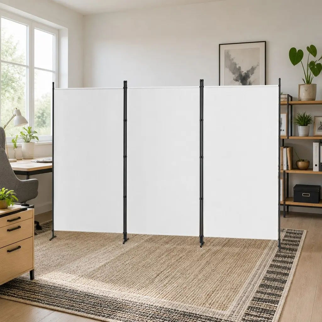 3 Panel Room Divider Fabric 260x180cm White