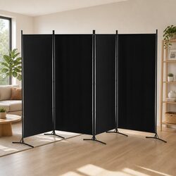 4 Panel Black Room Divider Screen 345x180cm - Versatile Privacy Separator
