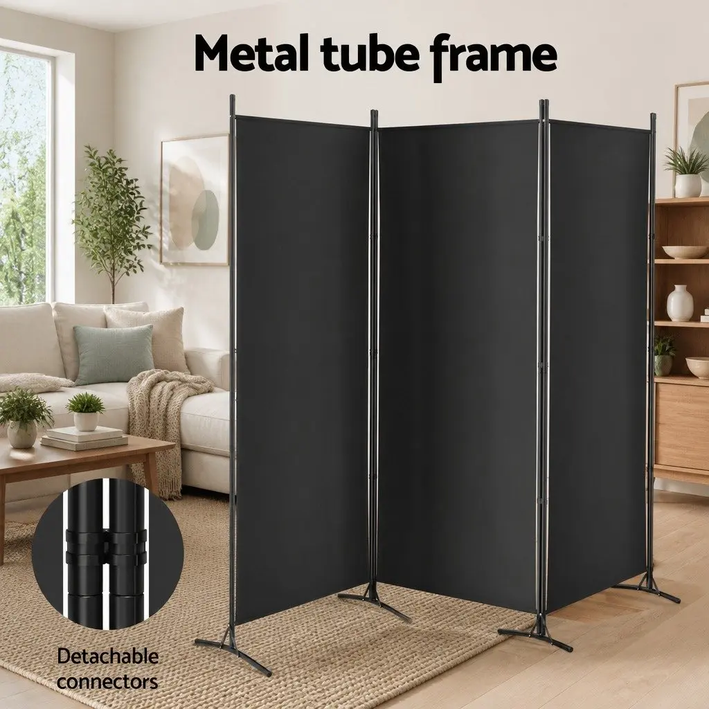 4 Panel Room Divider Folding Partition Privacy Separator 345x180cm Black