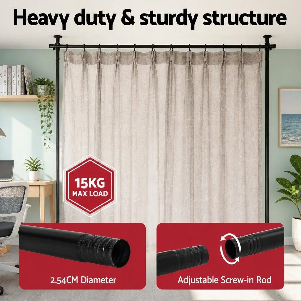 Adjustable Black Metal Room Divider Curtain Rod Extendable Privacy Screen Height Width