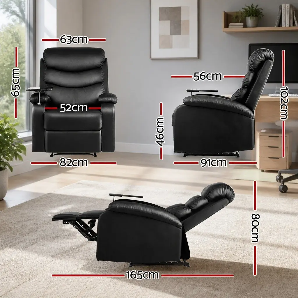 Recliner Chair PU Leather Black Swivel Tray Table Lounge Armchair Footrest