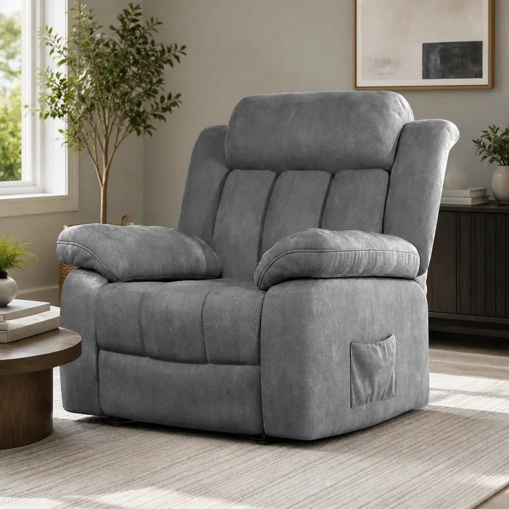 Electric Massage Recliner Chair Velvet Grey 135 Degrees Adjustable Footrest Remote Control