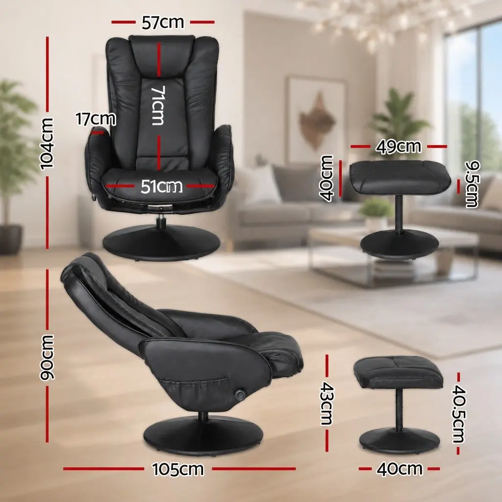 Recliner Chair Massage Heated Black Manual Recline Footrest Ergonomic PU Leather