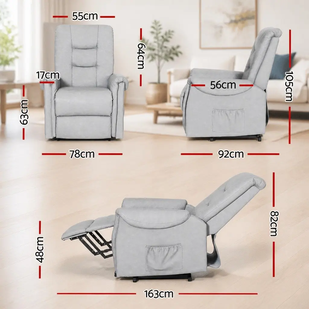 Recliner Chair Lift Assist Grey Remote Control Reclining Elderly Disabled