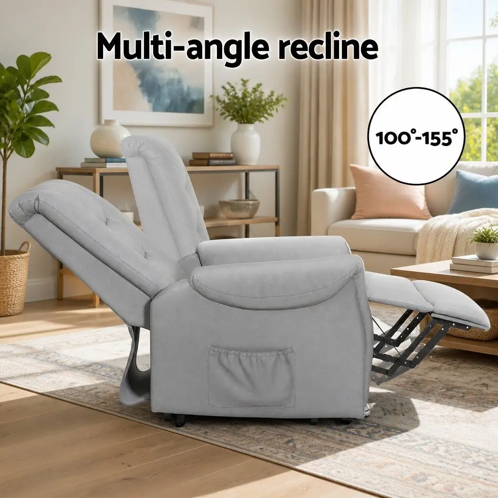 Recliner Chair Lift Assist Grey Remote Control Reclining Elderly Disabled