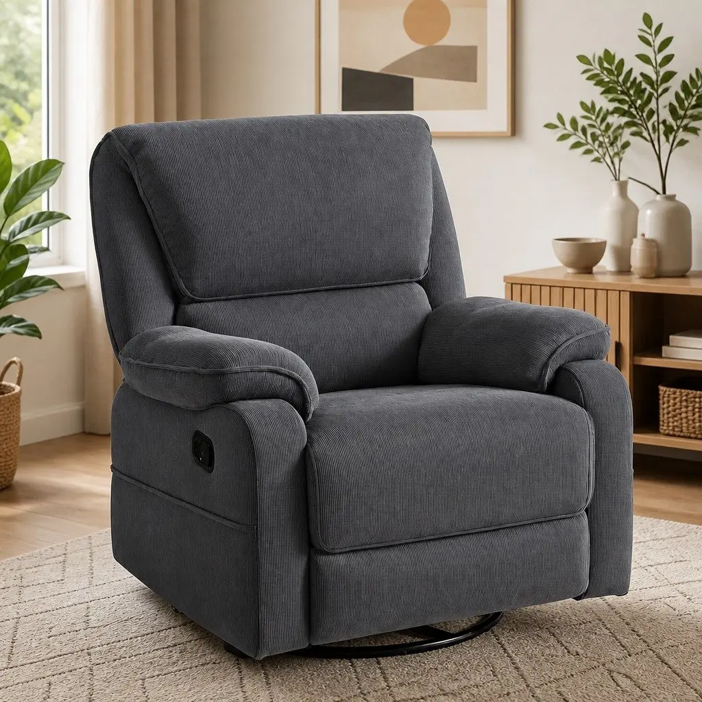 Recliner Chair Corduroy 360 Swivel Adjustable Grey