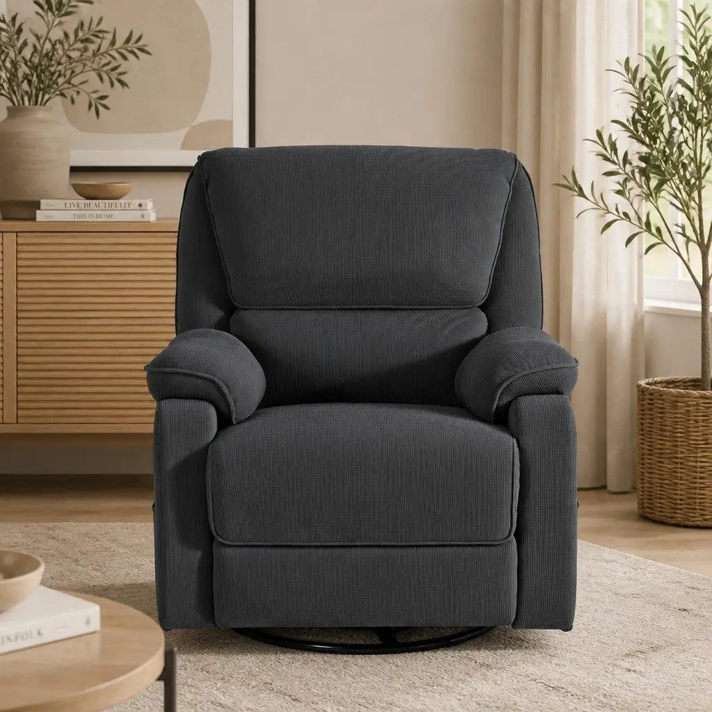 Recliner Chair Corduroy 360 Swivel Adjustable Grey