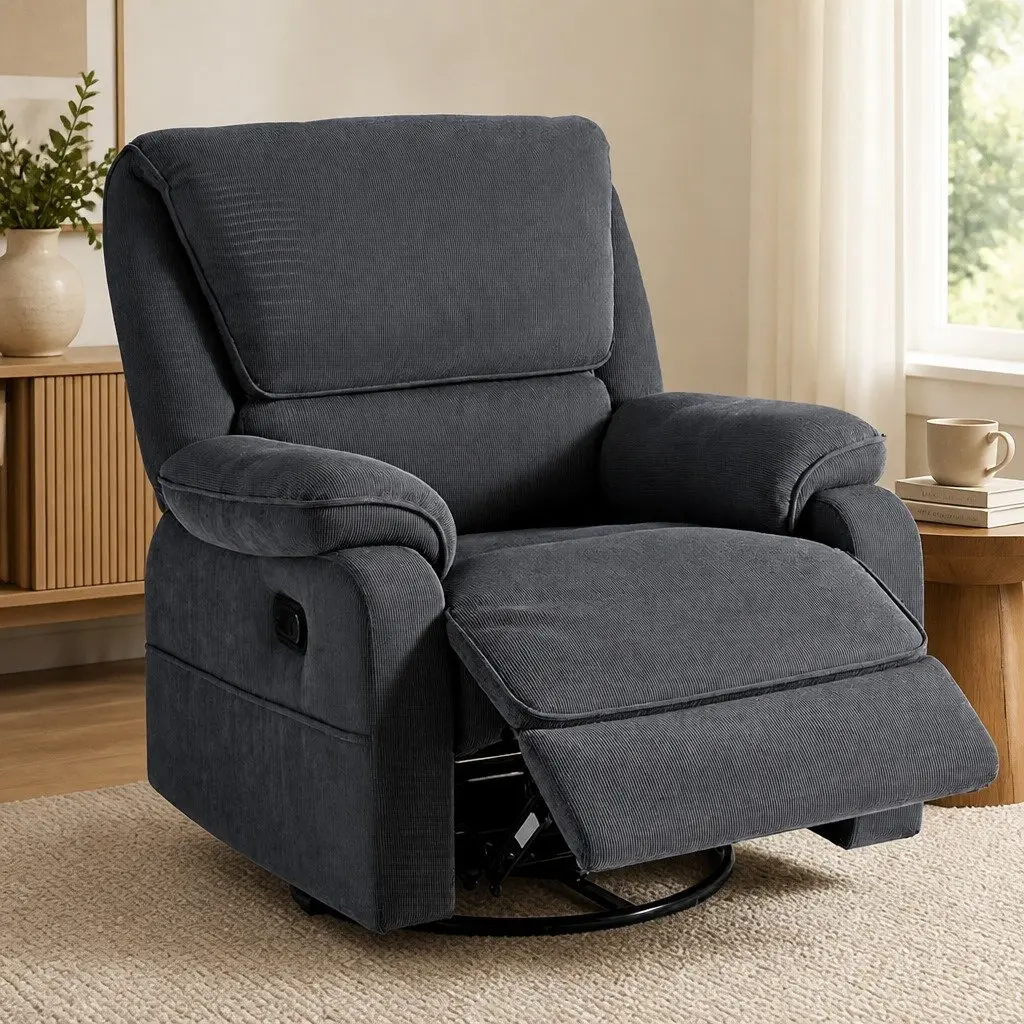 Recliner Chair Corduroy 360 Swivel Adjustable Grey