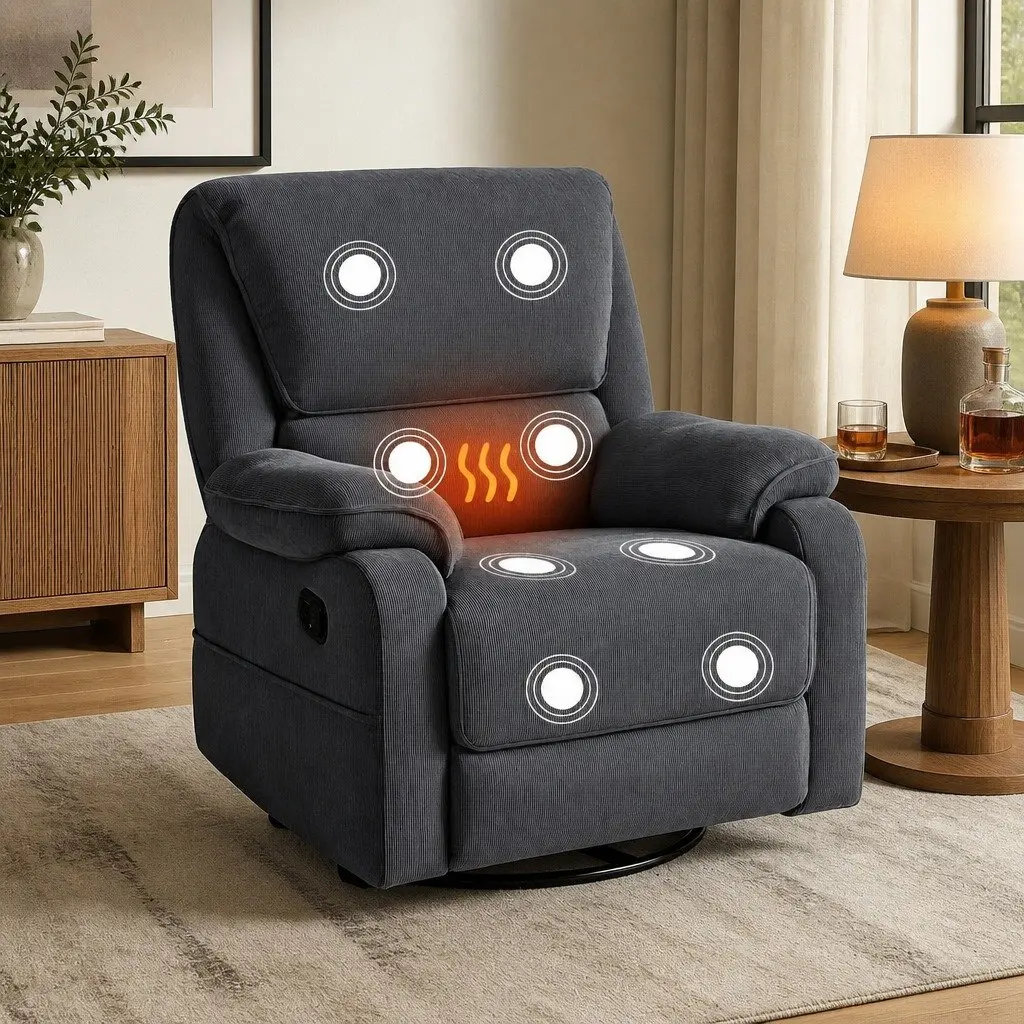 Recliner Chair Corduroy 360 Swivel Adjustable Grey