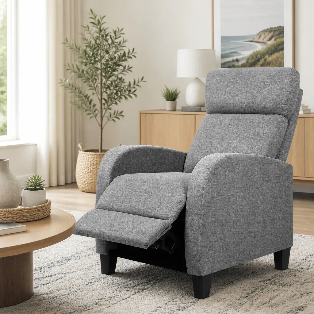 Reclining Armchair Fabric Adjustable 135 Degrees Grey