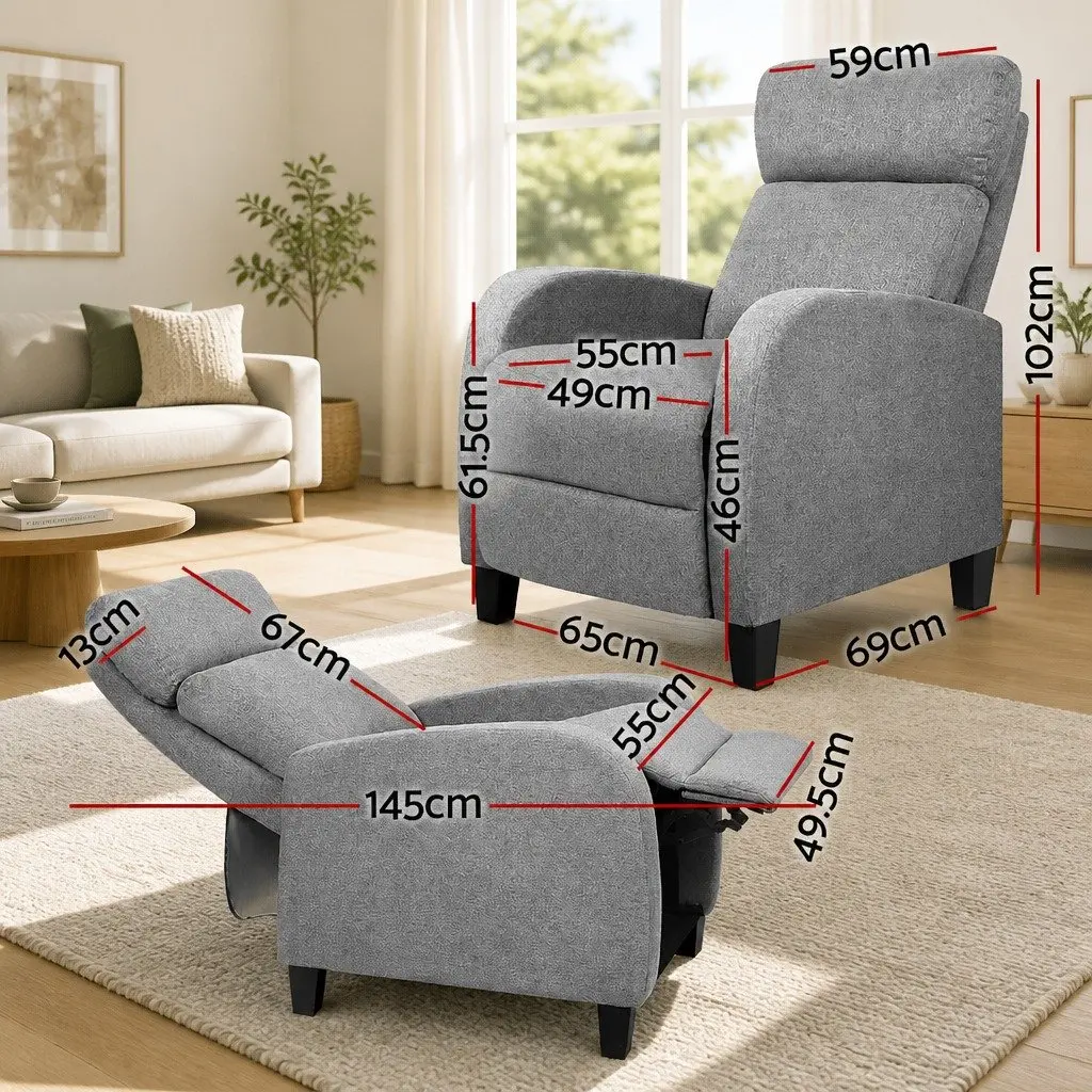 Reclining Armchair Fabric Adjustable 135 Degrees Grey