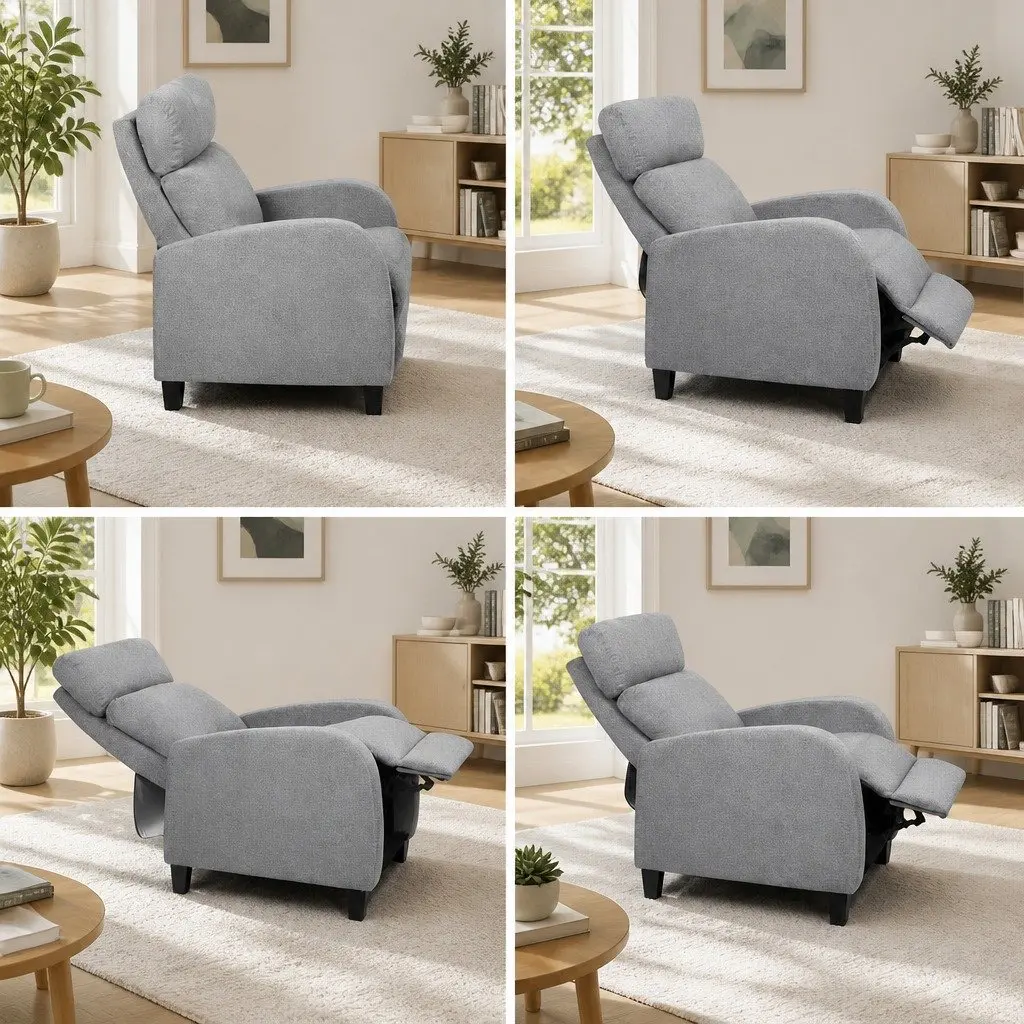 Reclining Armchair Fabric Adjustable 135 Degrees Grey