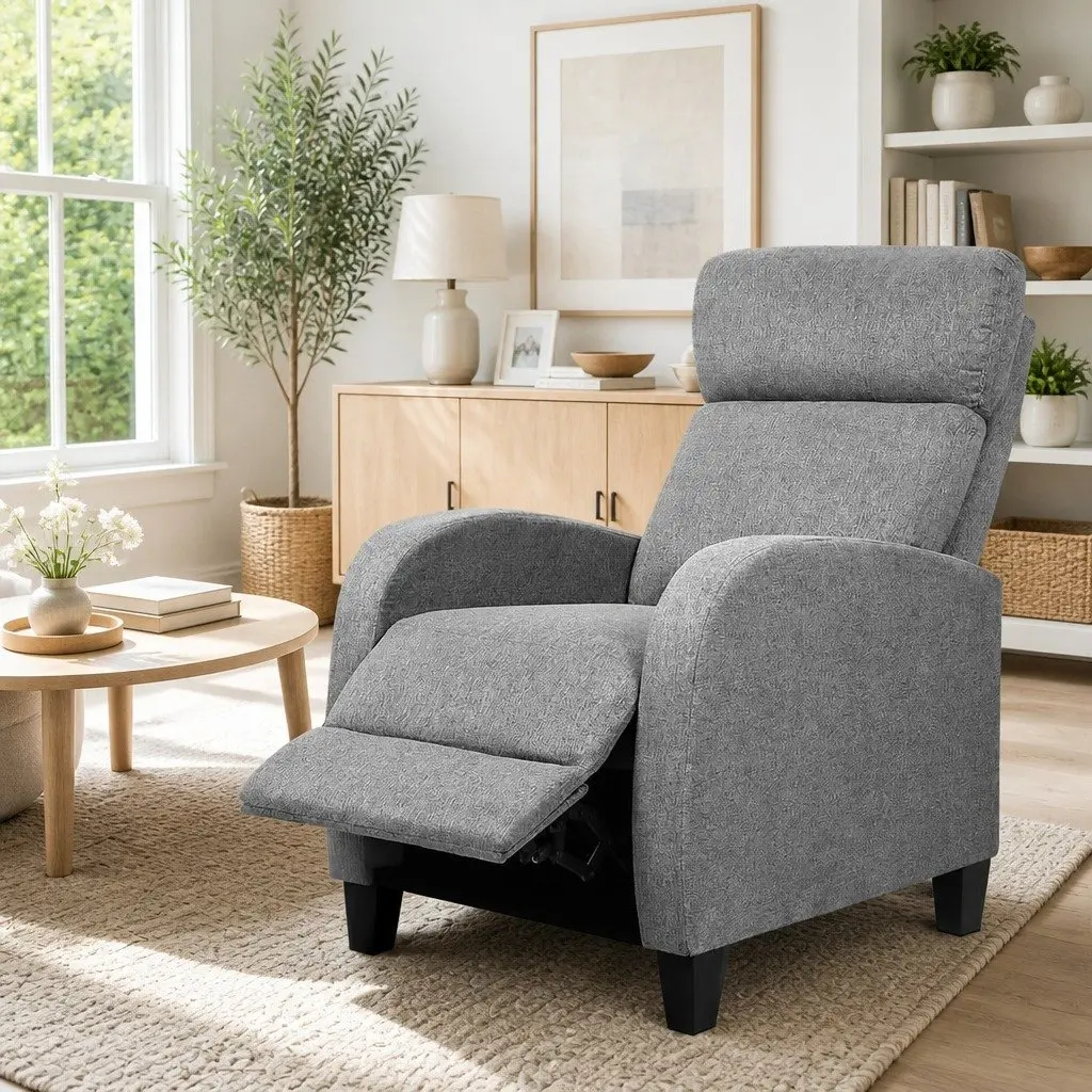 Reclining Armchair Fabric Adjustable 135 Degrees Grey