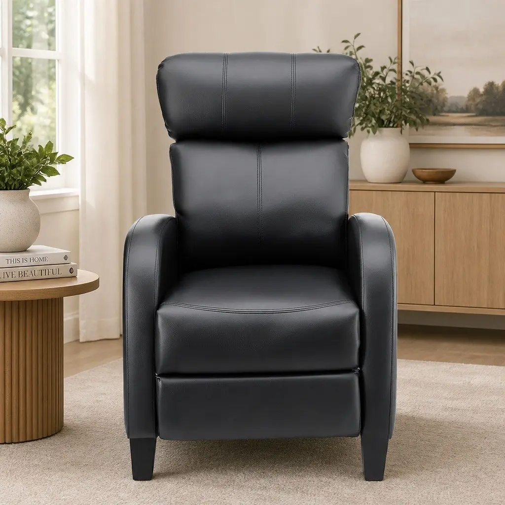 Massage Recliner Chair PU Leather Black Compact Adult 2-Point Massage 90 to 135 Degree Adjustable Backrest