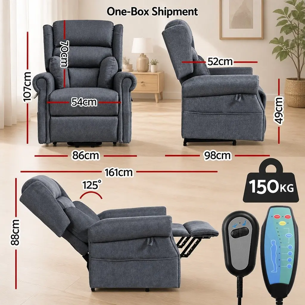 Electric Power Lift Recliner Chair Fabric Grey