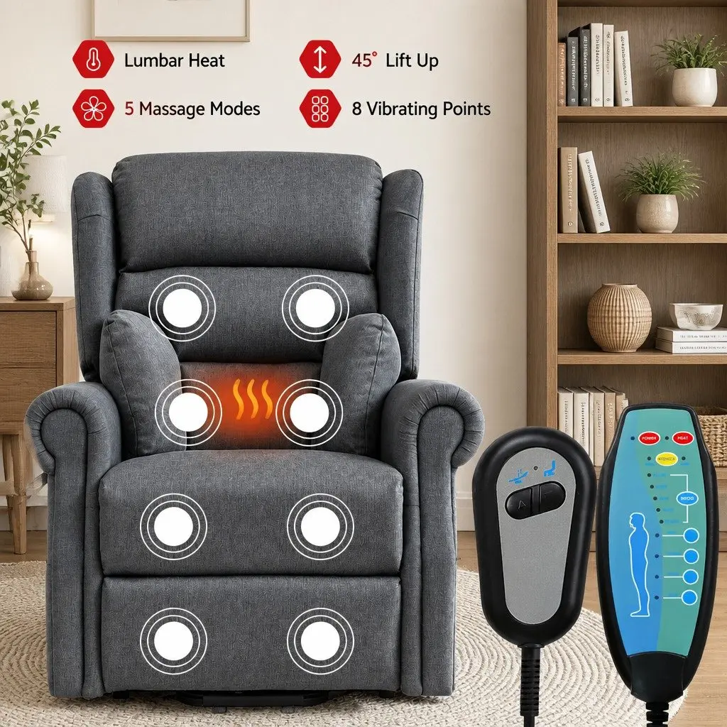 Electric Power Lift Recliner Chair Fabric Grey