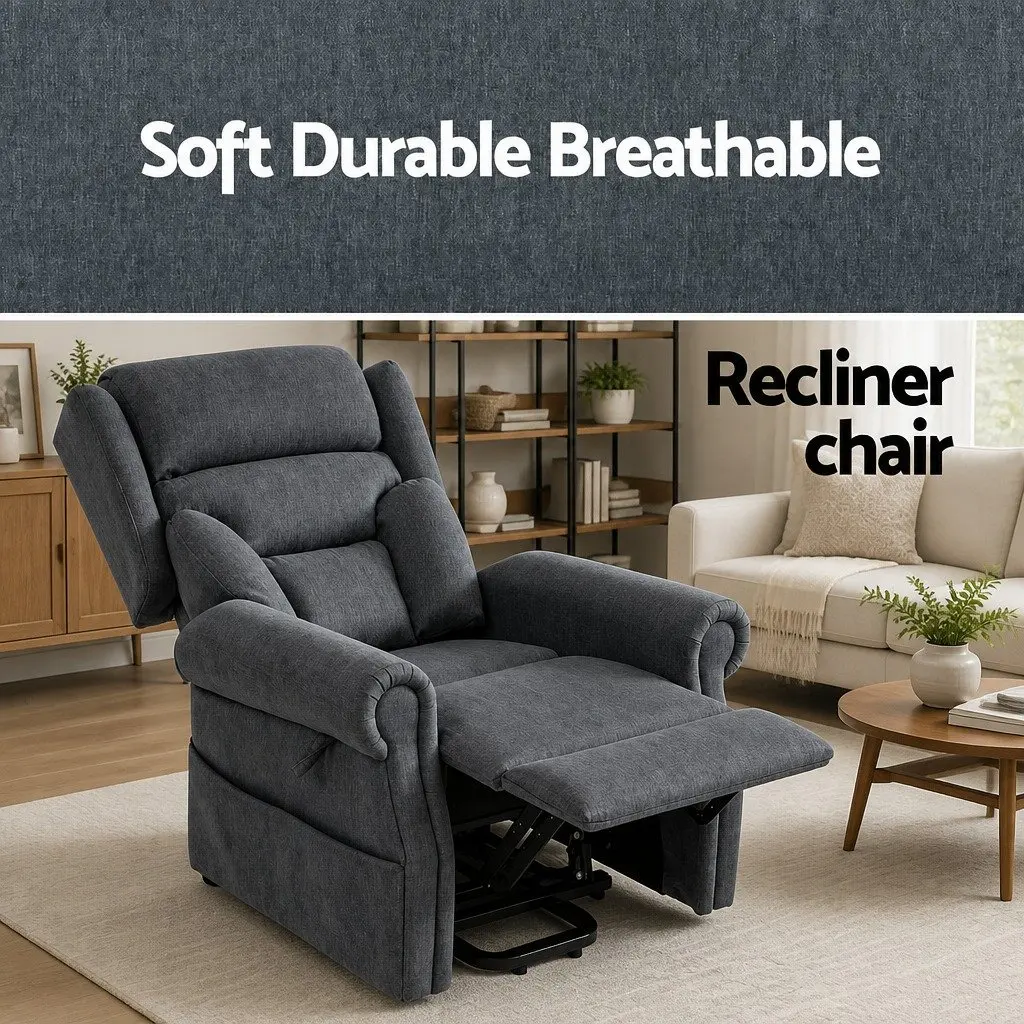 Electric Power Lift Recliner Chair Fabric Grey