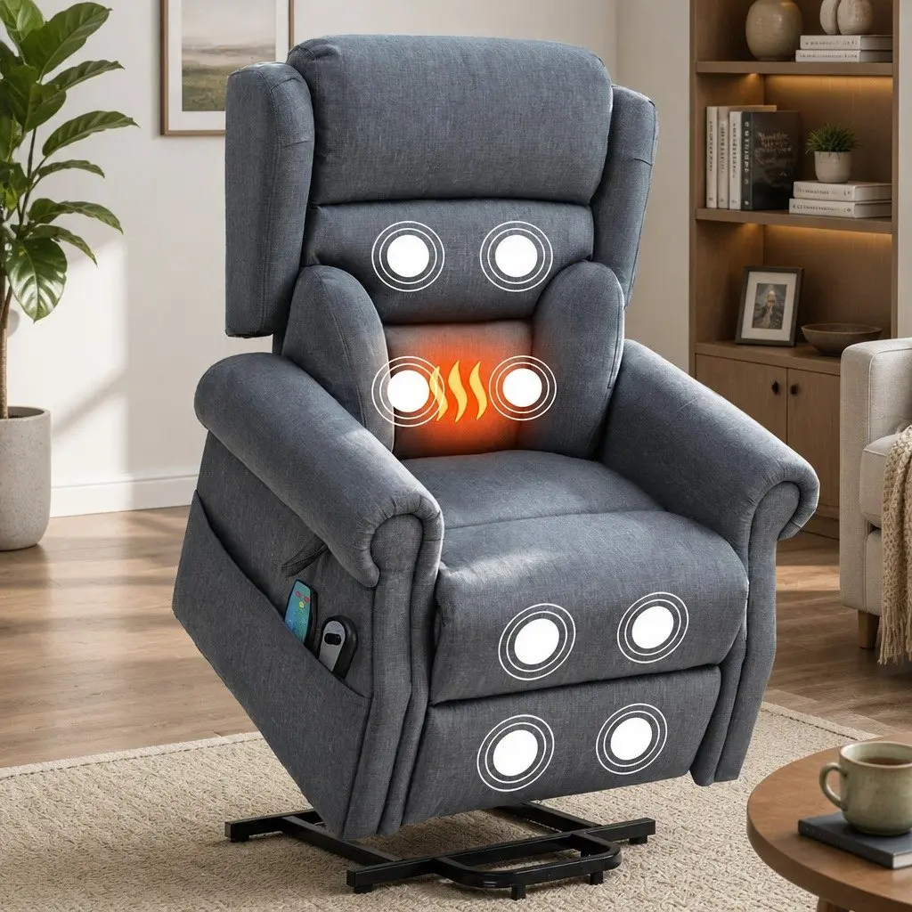Electric Power Lift Recliner Chair Fabric Grey