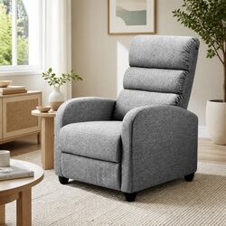 Recliner Armchair Grey Fabric Adjustable Backrest Footrest Lounge Chair