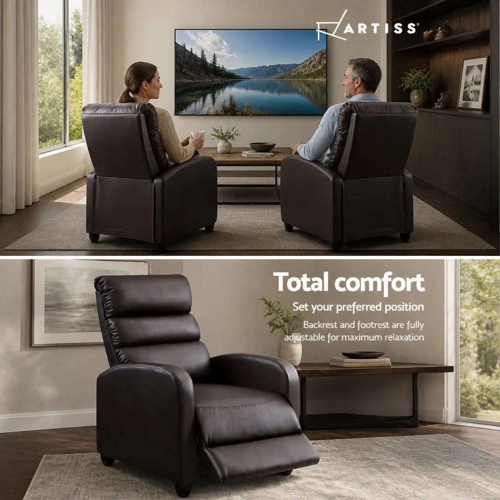 Recliner Armchair Brown PU Leather Adjustable Backrest Footrest Recline Chair