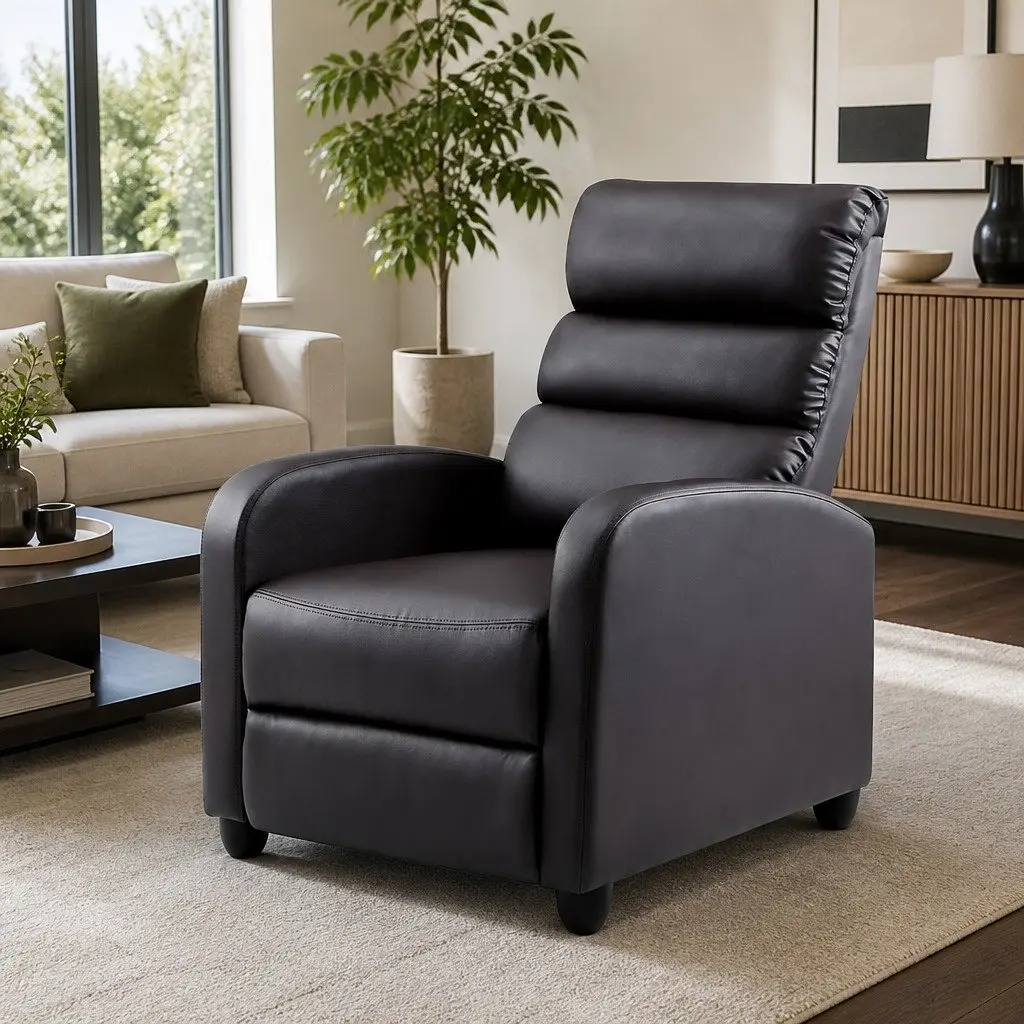 Recliner Armchair Brown PU Leather Adjustable Backrest Footrest Recline Chair