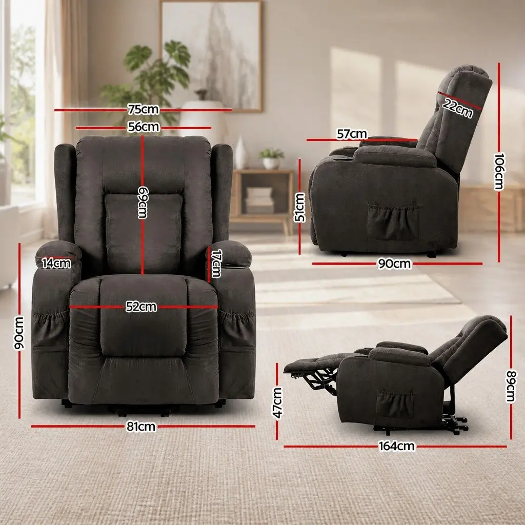 Massage Recliner Chair Lift Assist 8-Point Heated Adjustable Backrest Footrest
