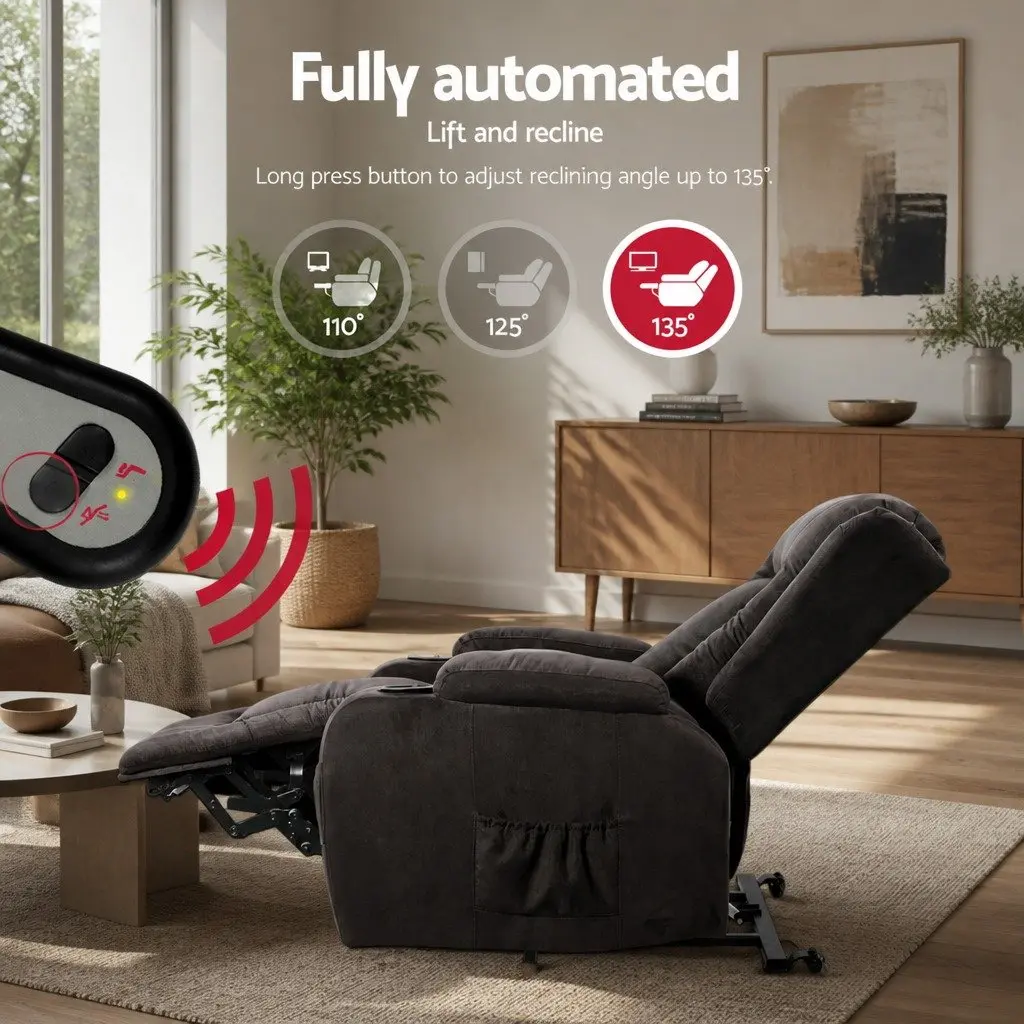 Massage Recliner Chair Lift Assist 8-Point Heated Adjustable Backrest Footrest