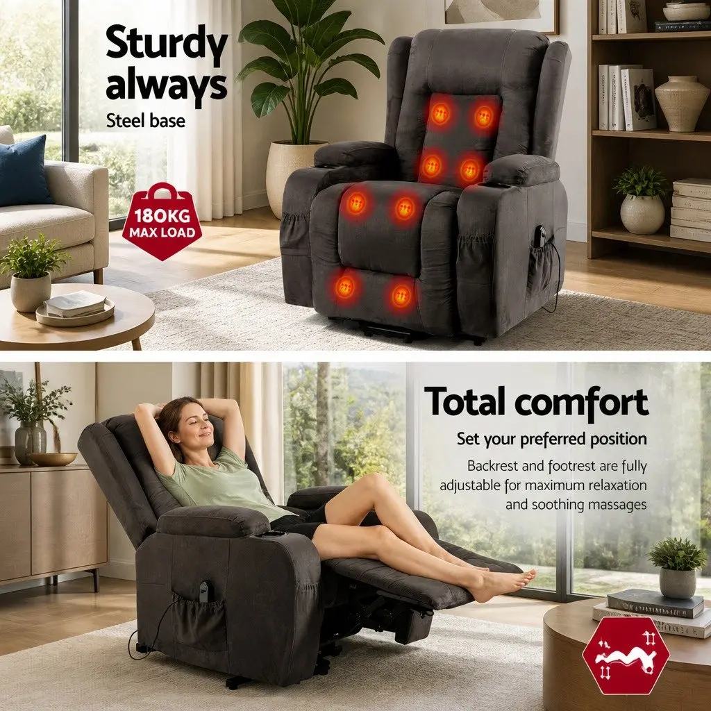 Massage Recliner Chair Lift Assist 8-Point Heated Adjustable Backrest Footrest