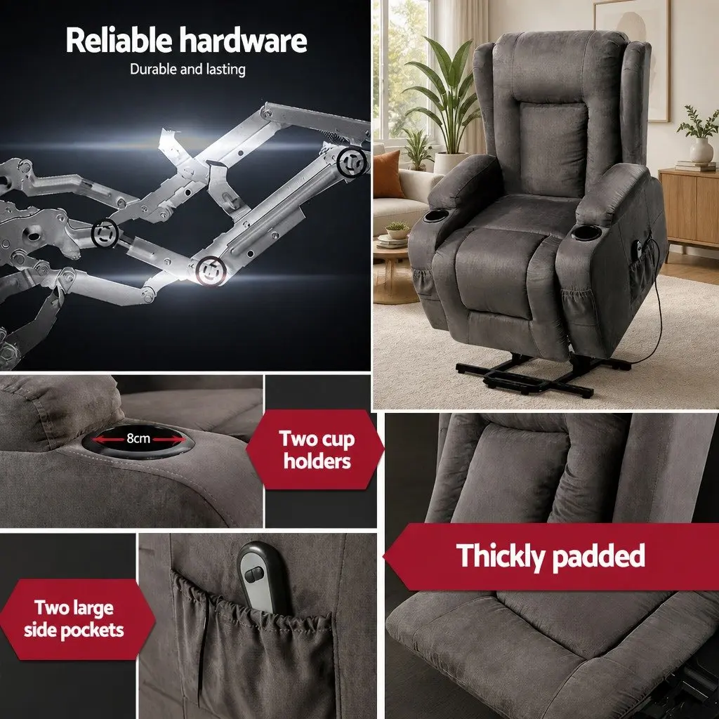 Massage Recliner Chair Lift Assist 8-Point Heated Adjustable Backrest Footrest