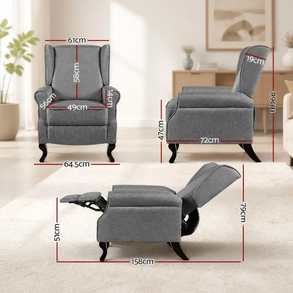 Recliner Armchair Faux Linen Fabric Adjustable Backrest Footrest Grey