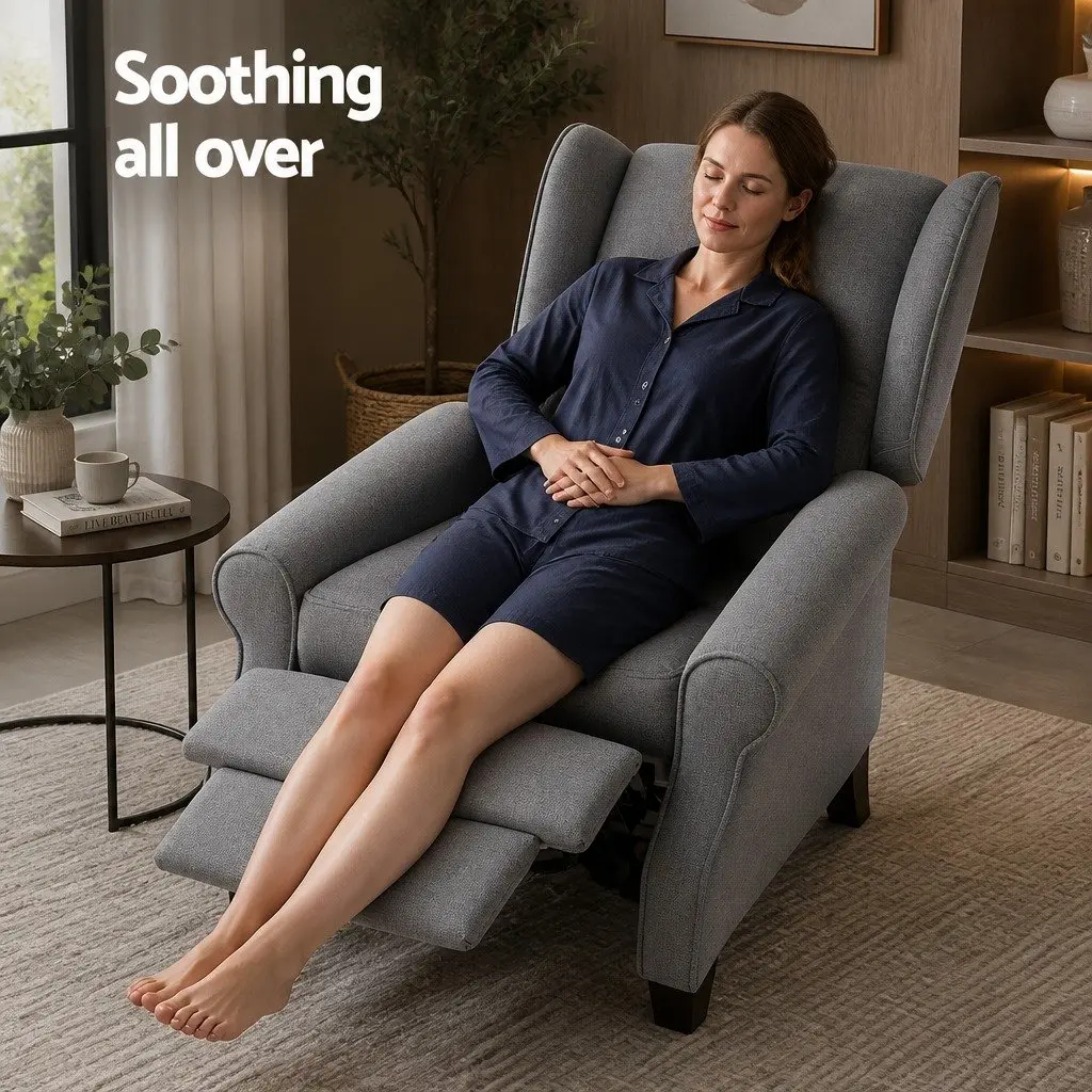Recliner Armchair Faux Linen Fabric Adjustable Backrest Footrest Grey