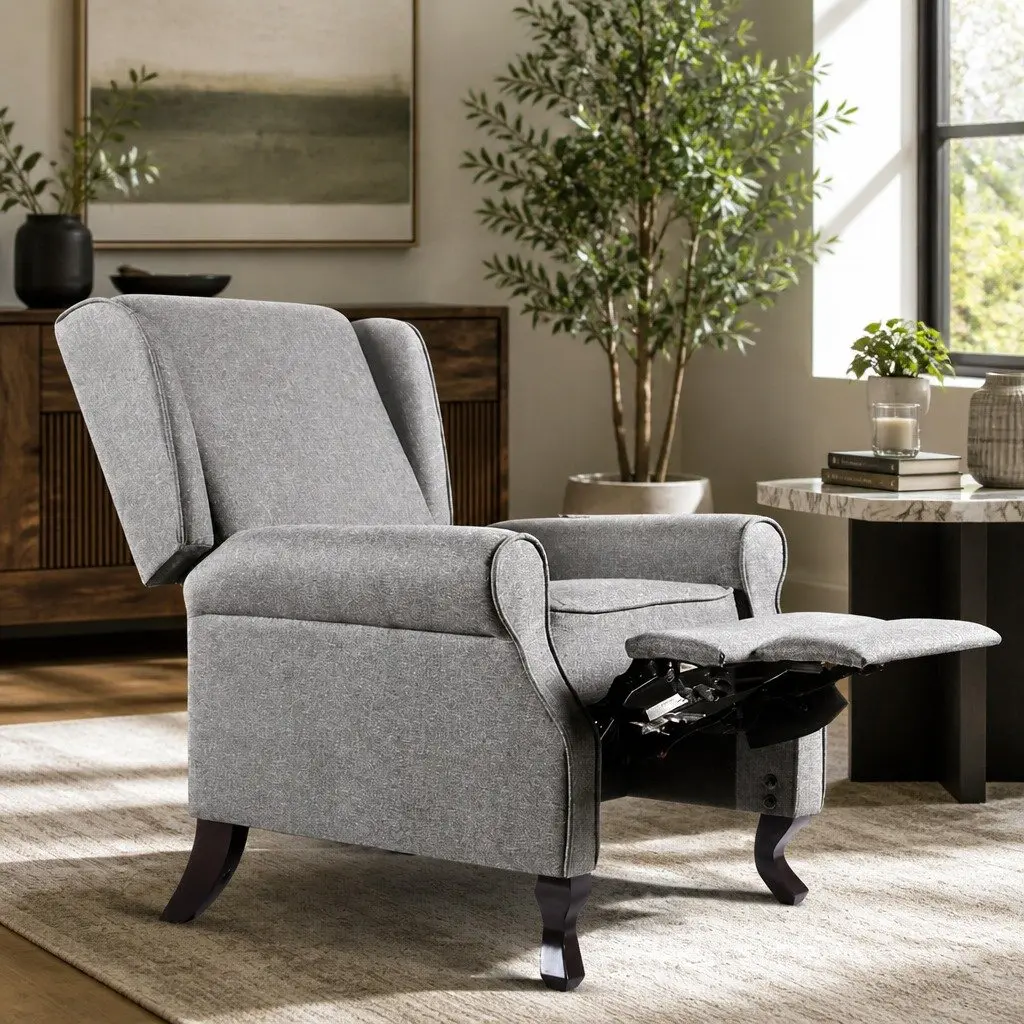 Recliner Armchair Faux Linen Fabric Adjustable Backrest Footrest Grey