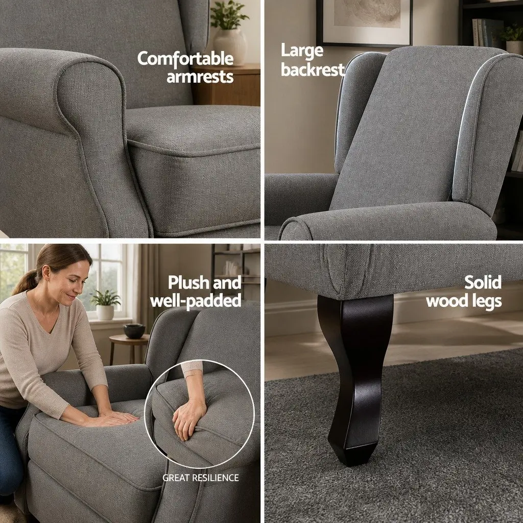 Recliner Armchair Faux Linen Fabric Adjustable Backrest Footrest Grey